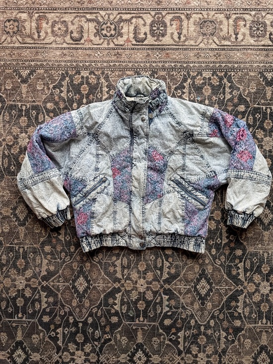 Vintage Acid Wash & Lace Puffer Coat - Picture 1 of 5